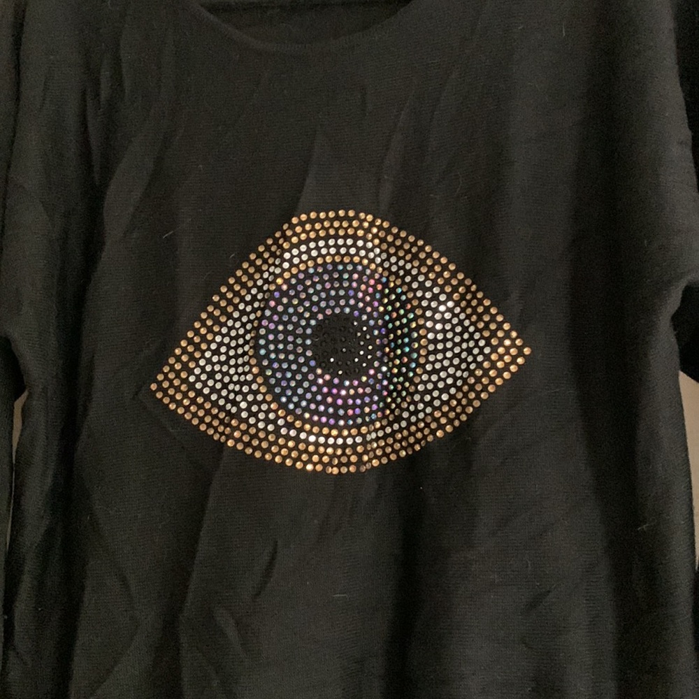 Rachel Zoe Nylon Cashmere Blend Evil Eye Embellished Sweater L - Picture 3 of 7